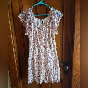 Heart Soul Dress Womens White Dress With Floral Print Size Large